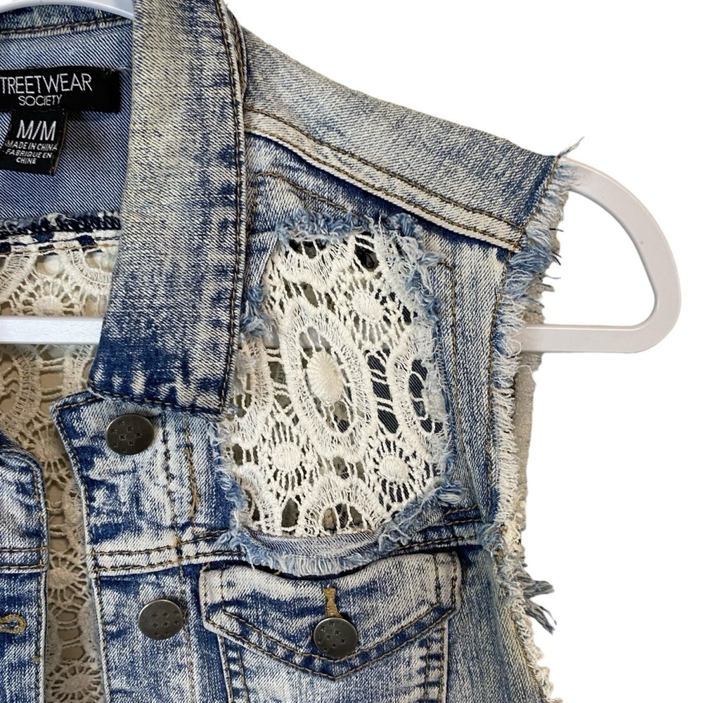 Streetwear Society - Acid wash/Lace Crop denim vest - M China - Picture 2 of 7